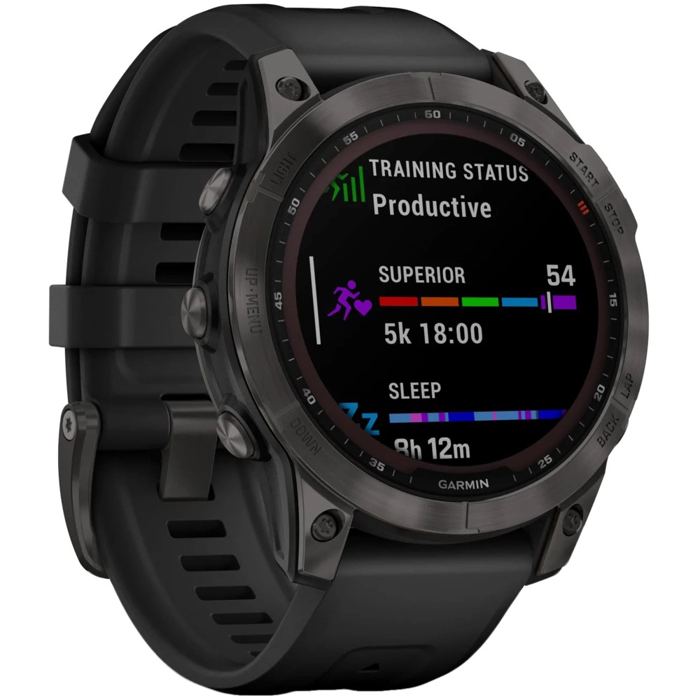 Garmin Fenix 7 Sapphire Solar Carbon Gray DLC Titanium с черным ремешком —  купить часы ⌚ для спорта по выгодной цене в магазине Спорт Лайф