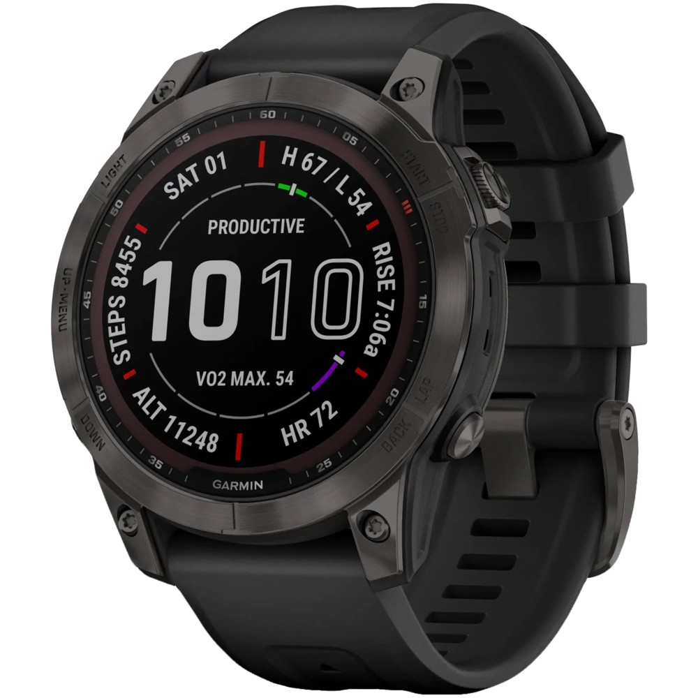 Garmin Fenix 7 Sapphire Solar Carbon Gray DLC Titanium с черным ремешком —  купить часы ⌚ для спорта по выгодной цене в магазине Спорт Лайф