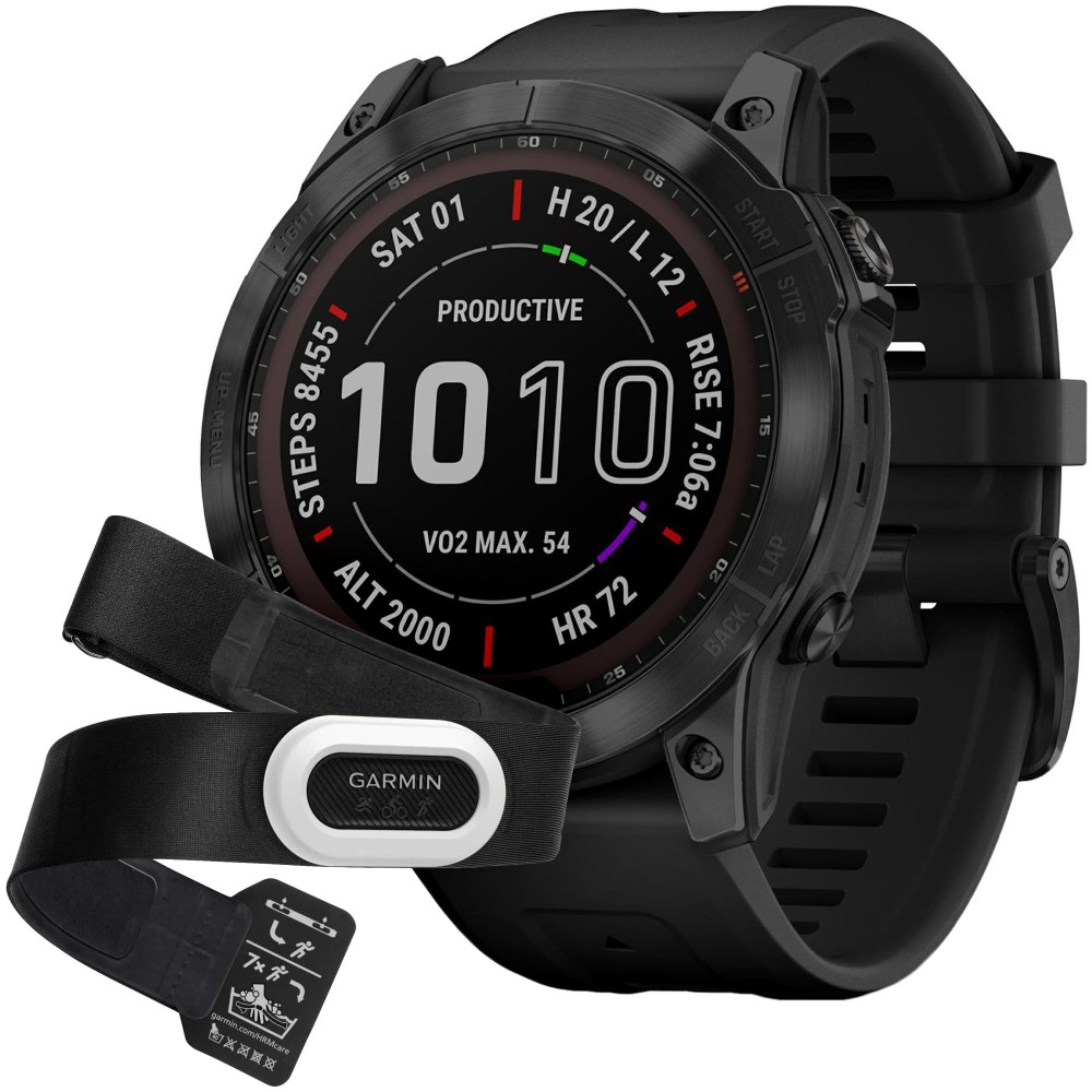 Garmin Fenix 7X Sapphire Solar Black DLC Titanium с датчиком пульса HRM-Pro Plus