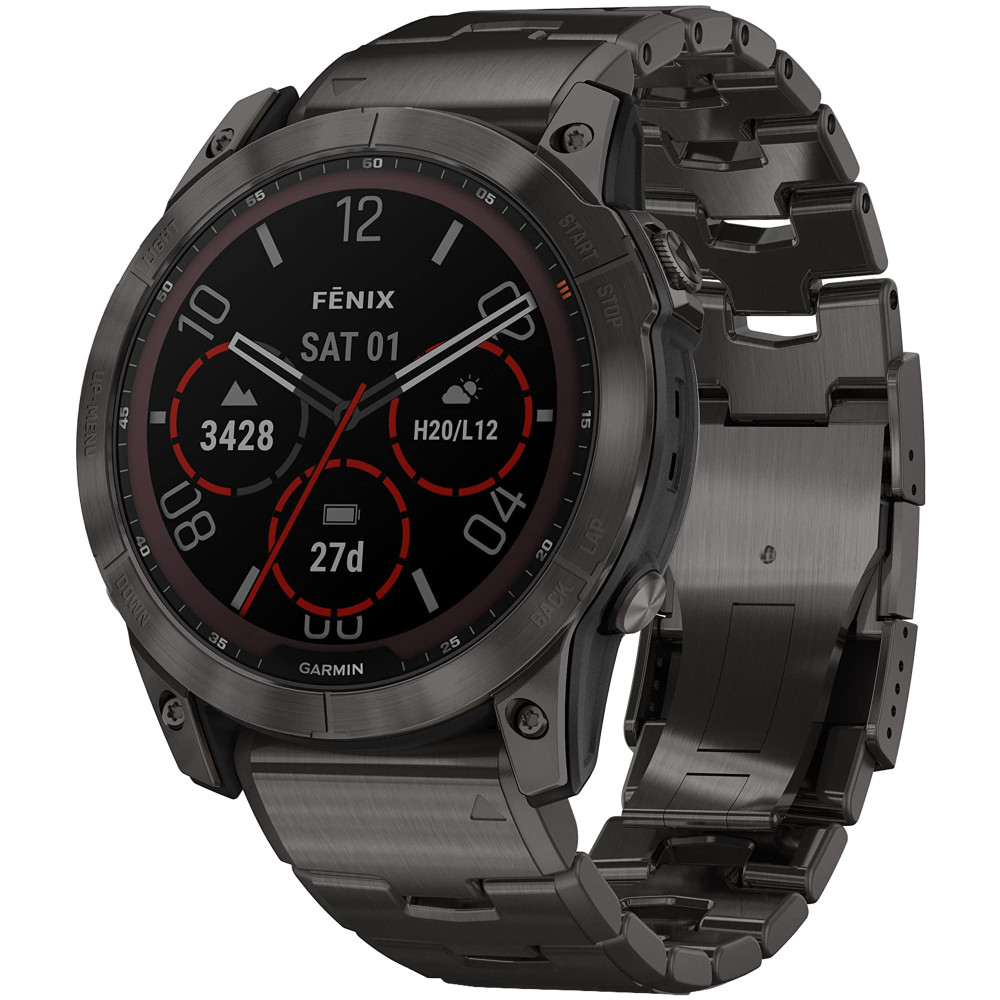 Garmin Fenix 7X Pro Sapphire Solar DLC Titanium Carbon Gray Vented Titanium Bracelet