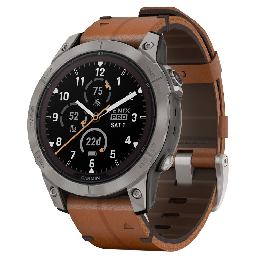 Garmin Fenix 7 Pro Sapphire Solar Titanium Gray / Chestnut Leather Band —  купить часы ⌚ для спорта по выгодной цене в магазине Спорт Лайф