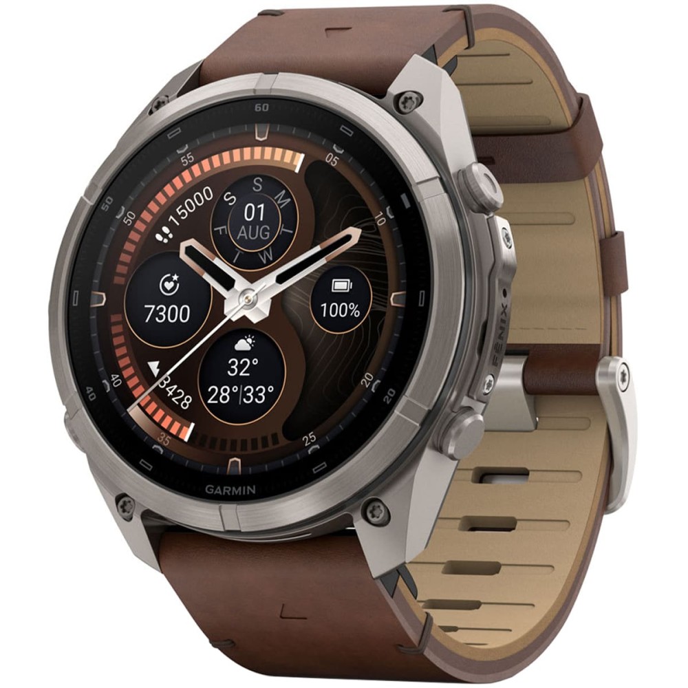 Garmin Fenix 9 Pro — 51 мм AMOLED inReach Titanium Walnut Leather Band