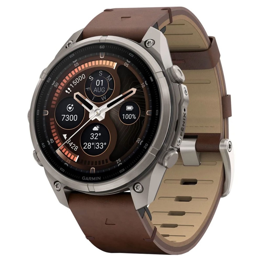 Garmin Fenix 9 Pro — 47 мм AMOLED inReach Titanium Walnut Leather Band