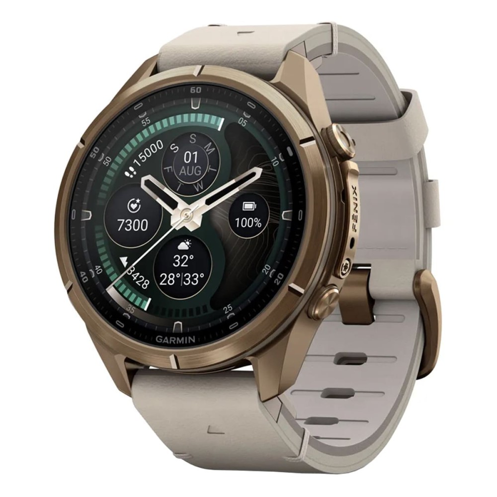 Garmin Fenix 9 Pro — 43 мм AMOLED inReach Autumn Gold Titanium Bone Leather Band