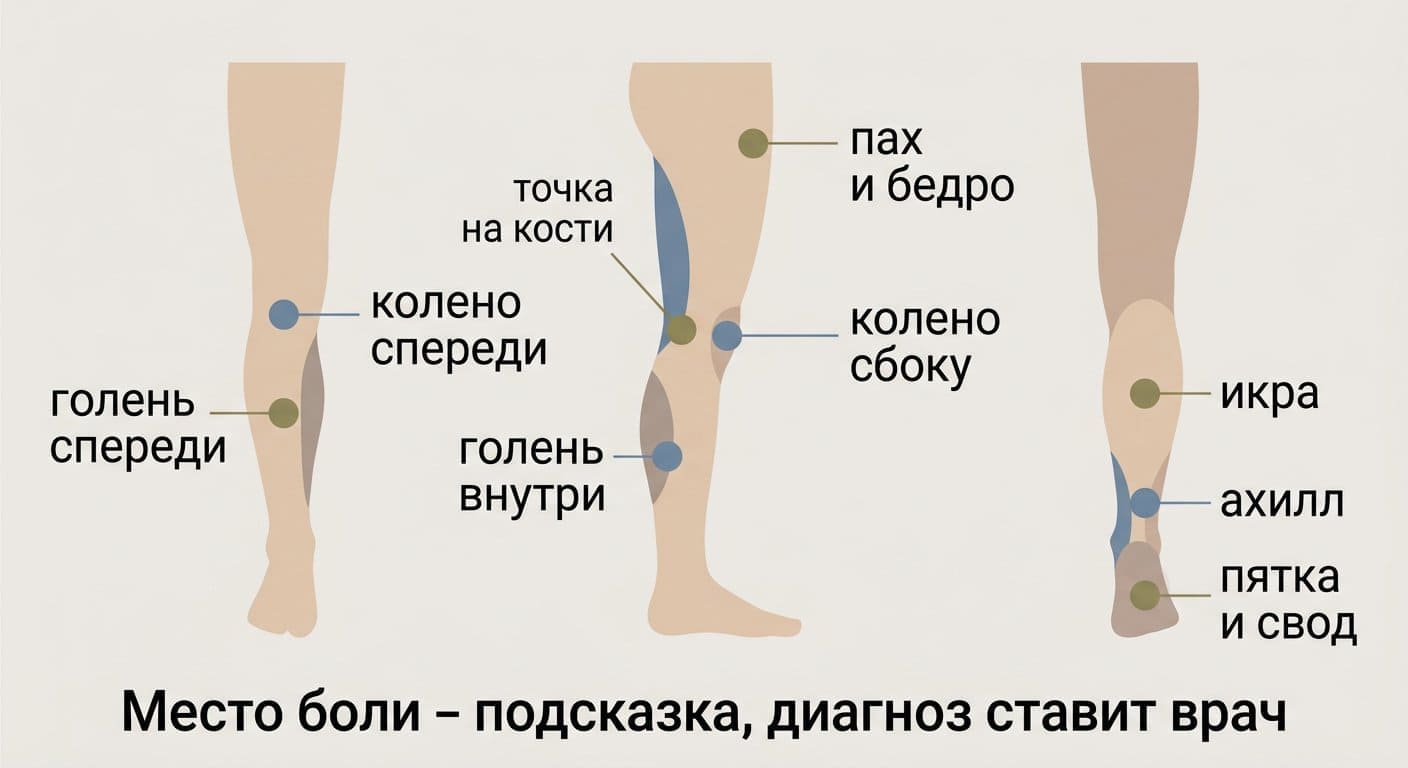 Схема ноги с частыми местами перегрузки у бегунов