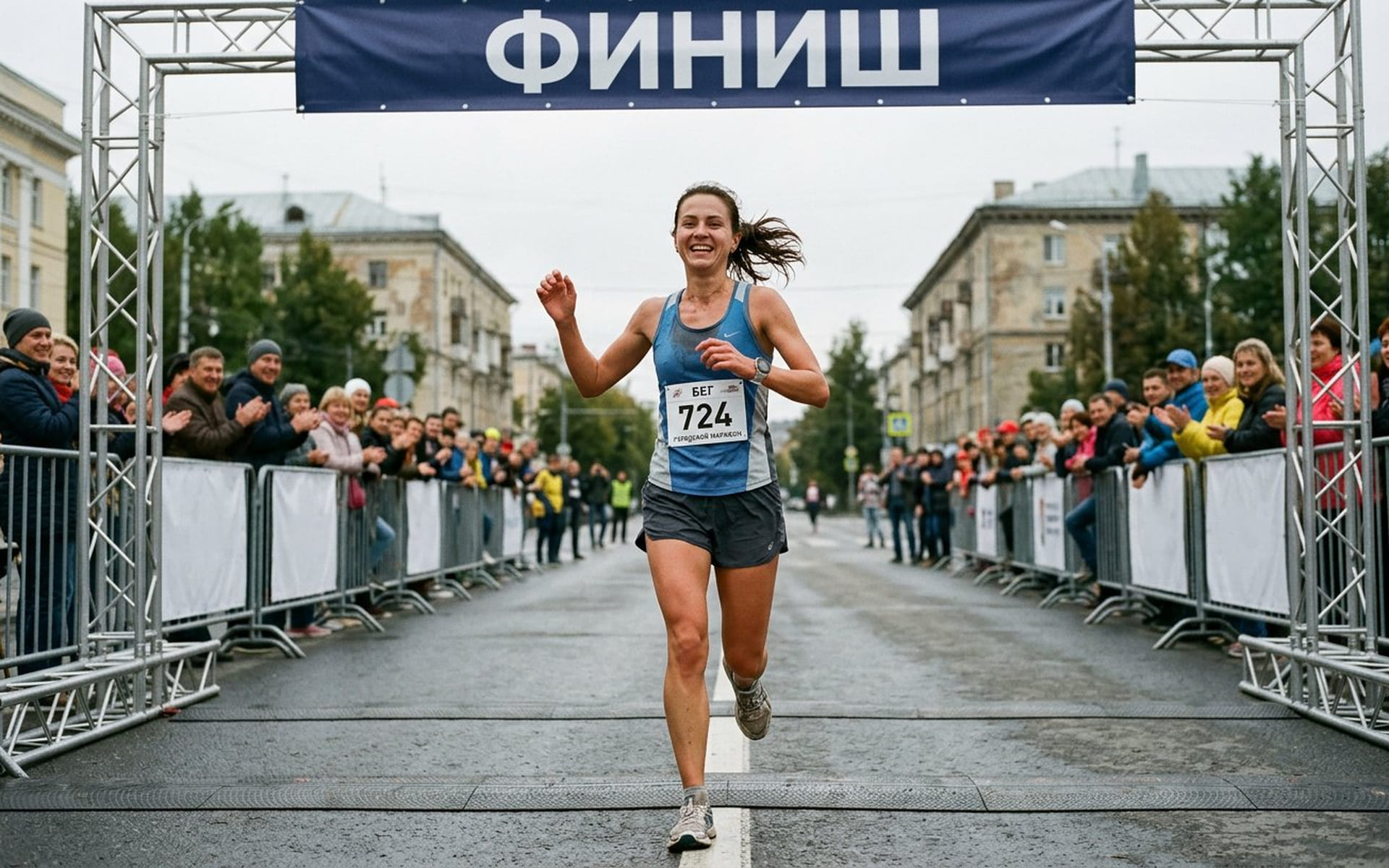 Бегун пересекает финишную черту