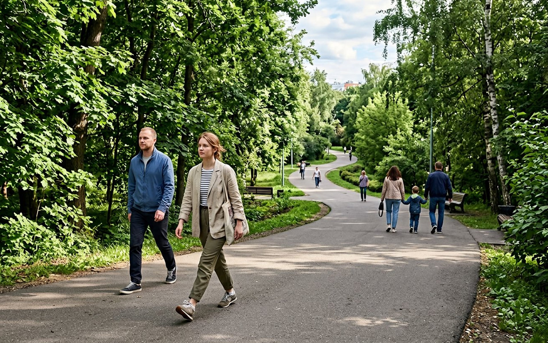 Прогулка в парке в хорошую погоду